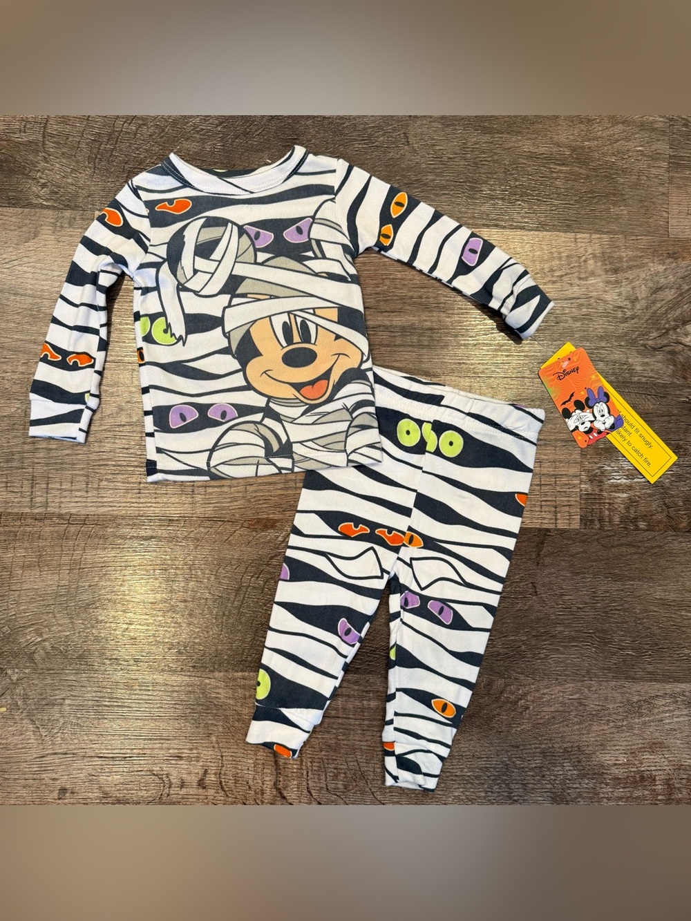 NWT Disney Mickey Mouse Halloween Mummy Two Piece Baby Pajama Set 12 Months